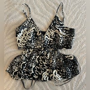 NWT Zara Black and White Printed Spaghetti Strap cut out tank